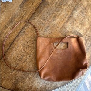 Able Cognac Leather Crossbody Tote with Cutout Handle